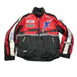 HJC Racing Jacket Mens Large Red Black Motorcycle Reflective Padded Nylon Riding